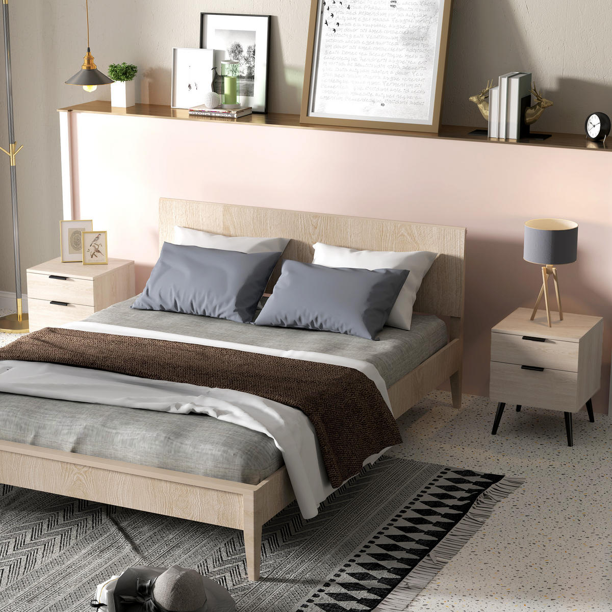 NACHTSCHRANK 2er-Set DE-12853 2-stöckige Schublade Eiche - Eichefarben, Holzwerkstoff (40/50/40cm) - ComfortXL