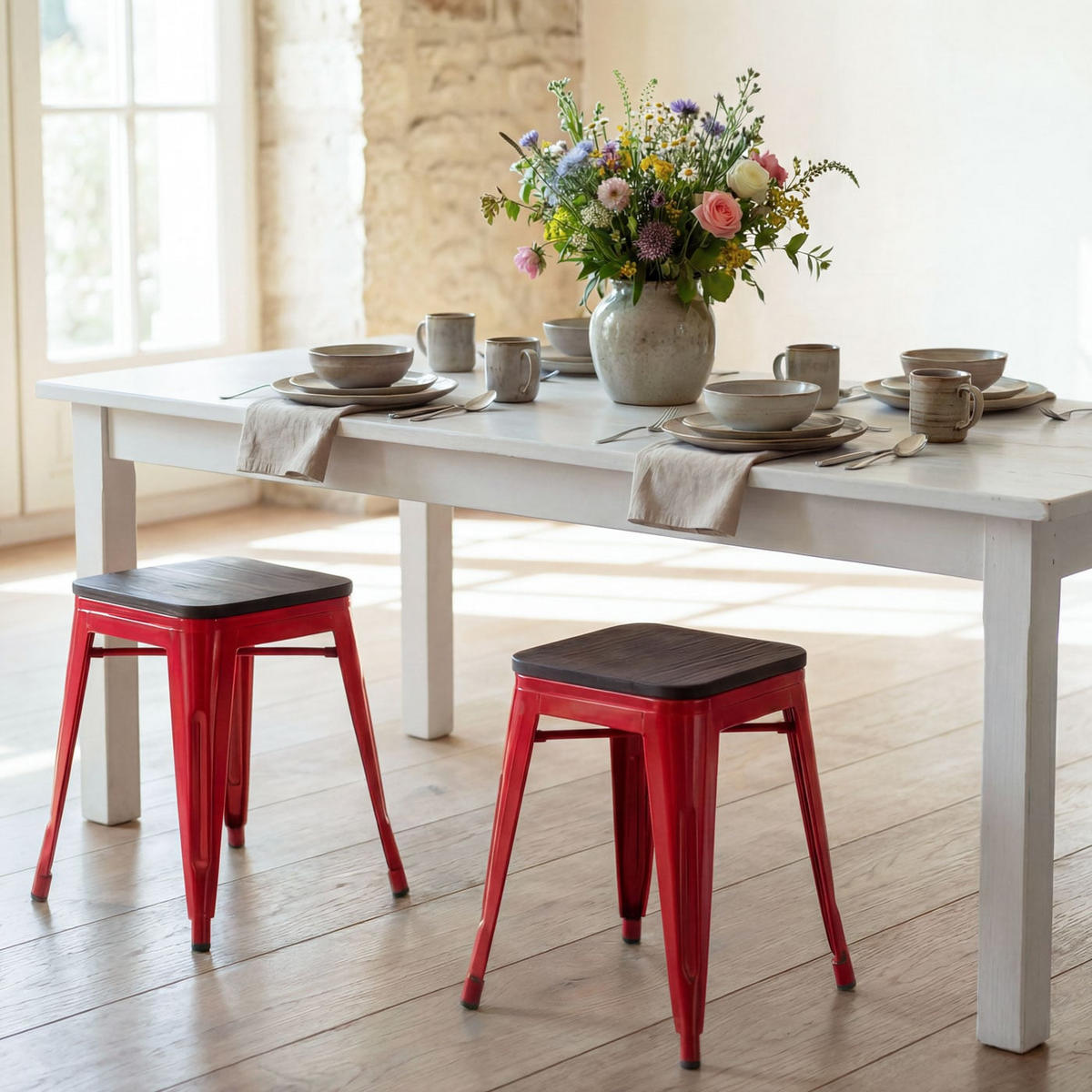 HOCKER HOLZ-SITZFLÄCHE Rot - Rot, Holz (39/45/39cm) - MCW