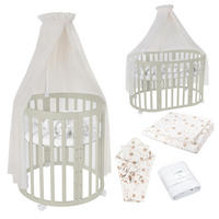 BABYBETT OLIVE OVAL 7in1 mit Matratze und Himmelset - Champagner/Olivgrün, Holz/Textil
