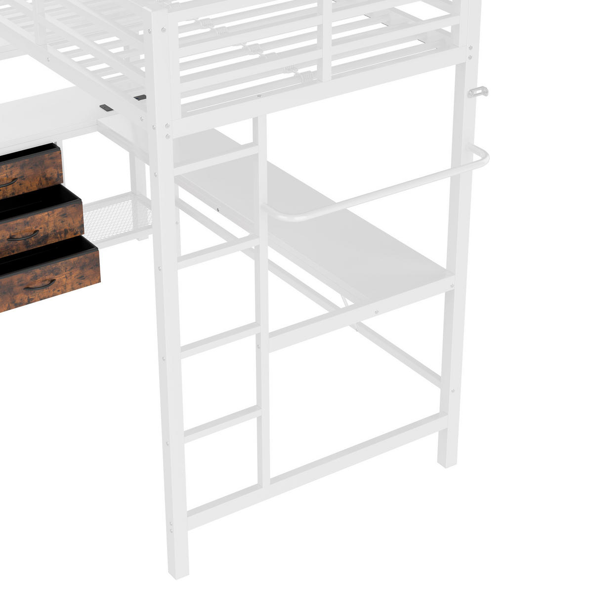 HOCHBETT 90/200 cm Weiß aus Metall und MDF mit Schreibtisch - Weiß, Metall (90/200cm) - OKMYHOME