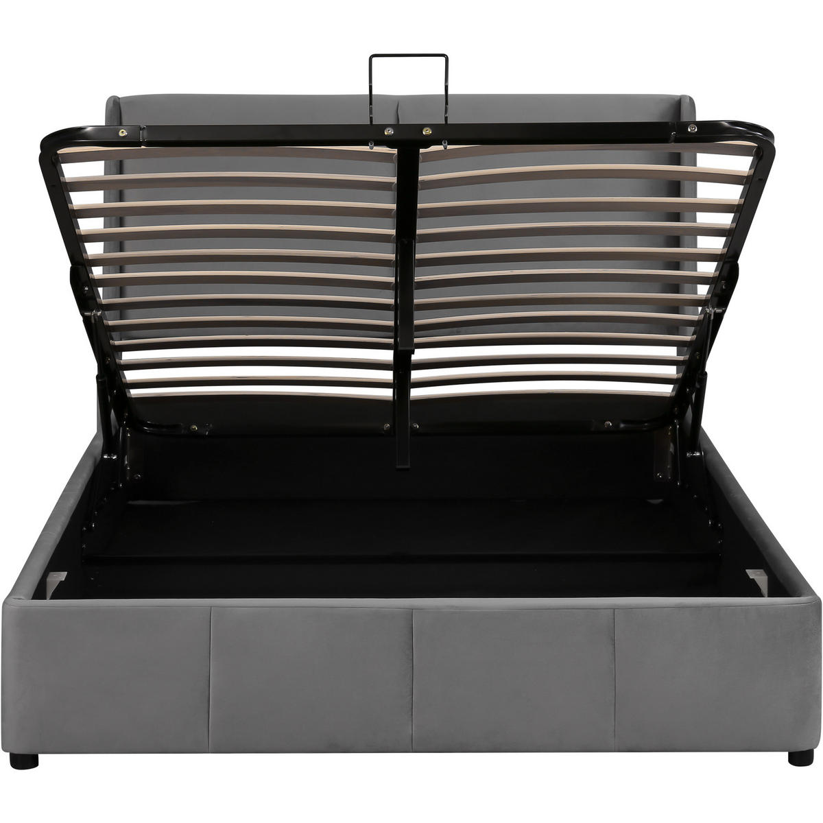 POLSTERBETT 140/200 cm grau mit Stauraum und Kissenkopfteil - Grau, Textil (140/200cm) - OKWISH