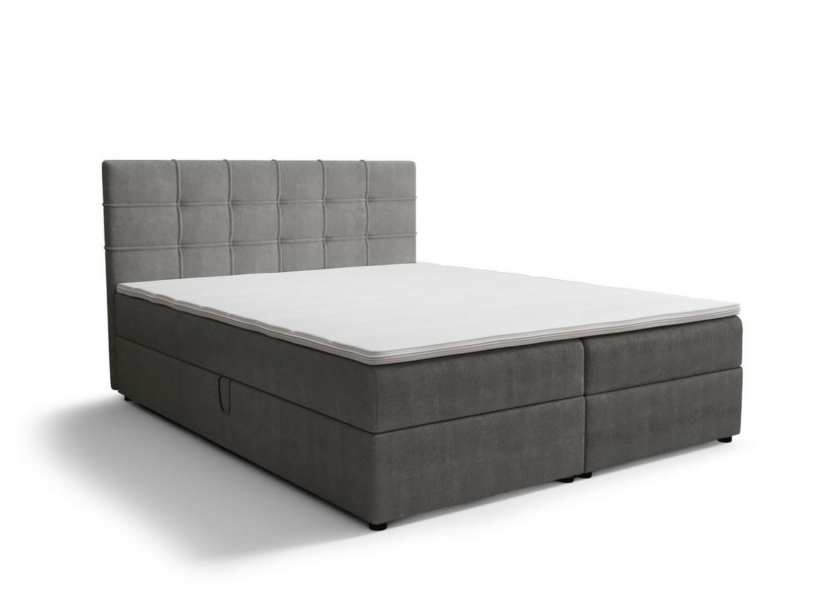 BOXBETT KIDA mit Matratze H3, Bonell und Topper 200x200 Curio 93 - Dunkelgrau, Textil (200/200cm) - Bedante