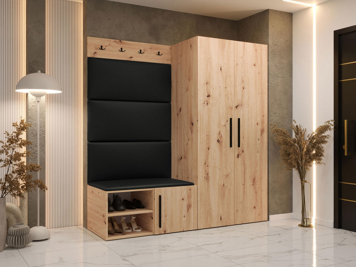 GARDEROBEN-SET Medi I - Schwarz/Eiche Artisan, Holzwerkstoff/Kunststoff (80/191/50cm) - MIRJAN24