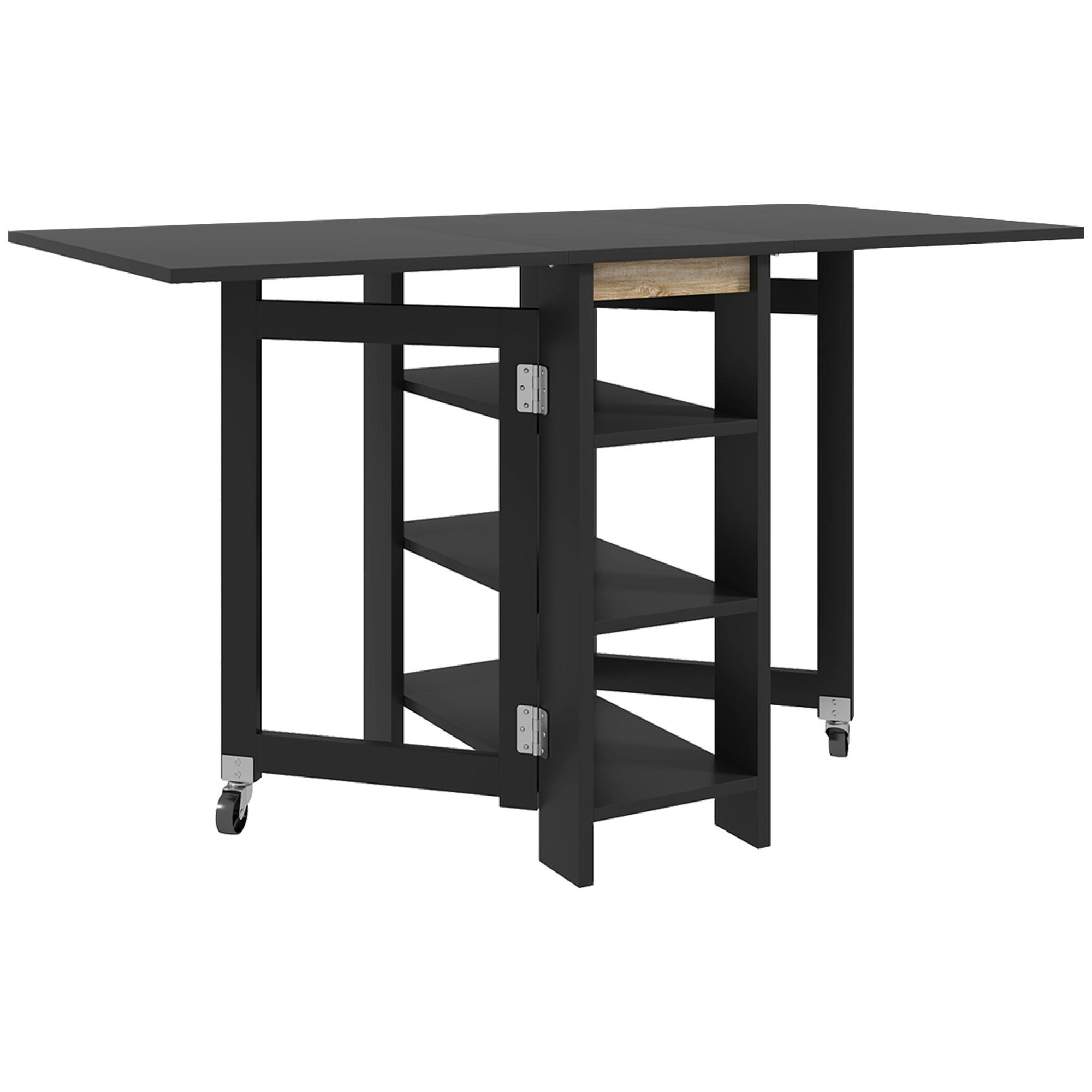 KLAPPTISCH DE-16516 2 Abattants, 3 Etagen, Rollen Schwarz - Schwarz, Holzwerkstoff (120/60/75cm) - ComfortXL