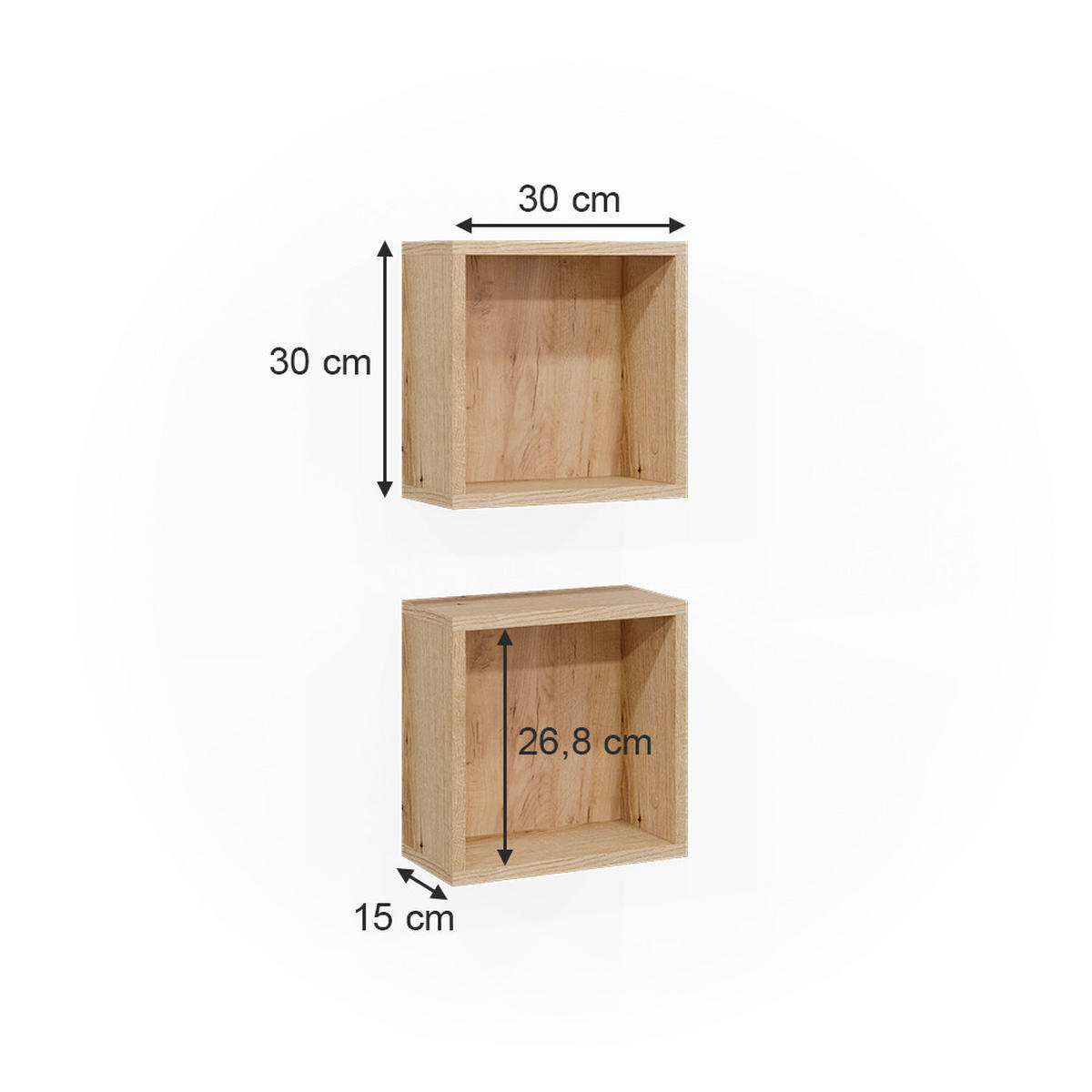 WANDREGAL Rudi Eiche 30 x 30 cm 2er Set - Eichefarben, Holzwerkstoff (30/30/15cm) - Vicco