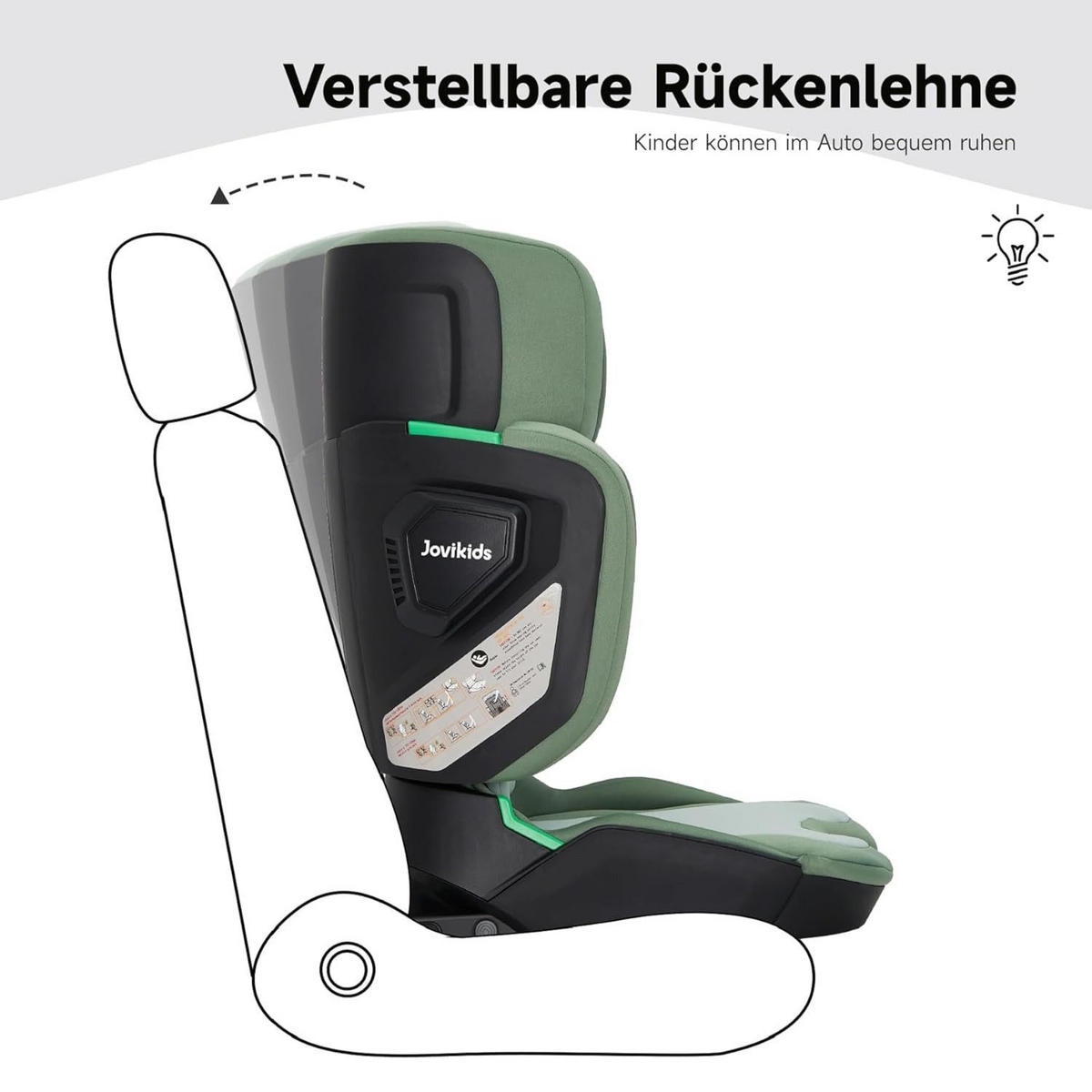 AUTOKINDERSITZ Faltbarer ISOFIX i-Size R129 verstellbare Rückenlehne - Grün, Textil (53/78/47cm) - BEXEVUE
