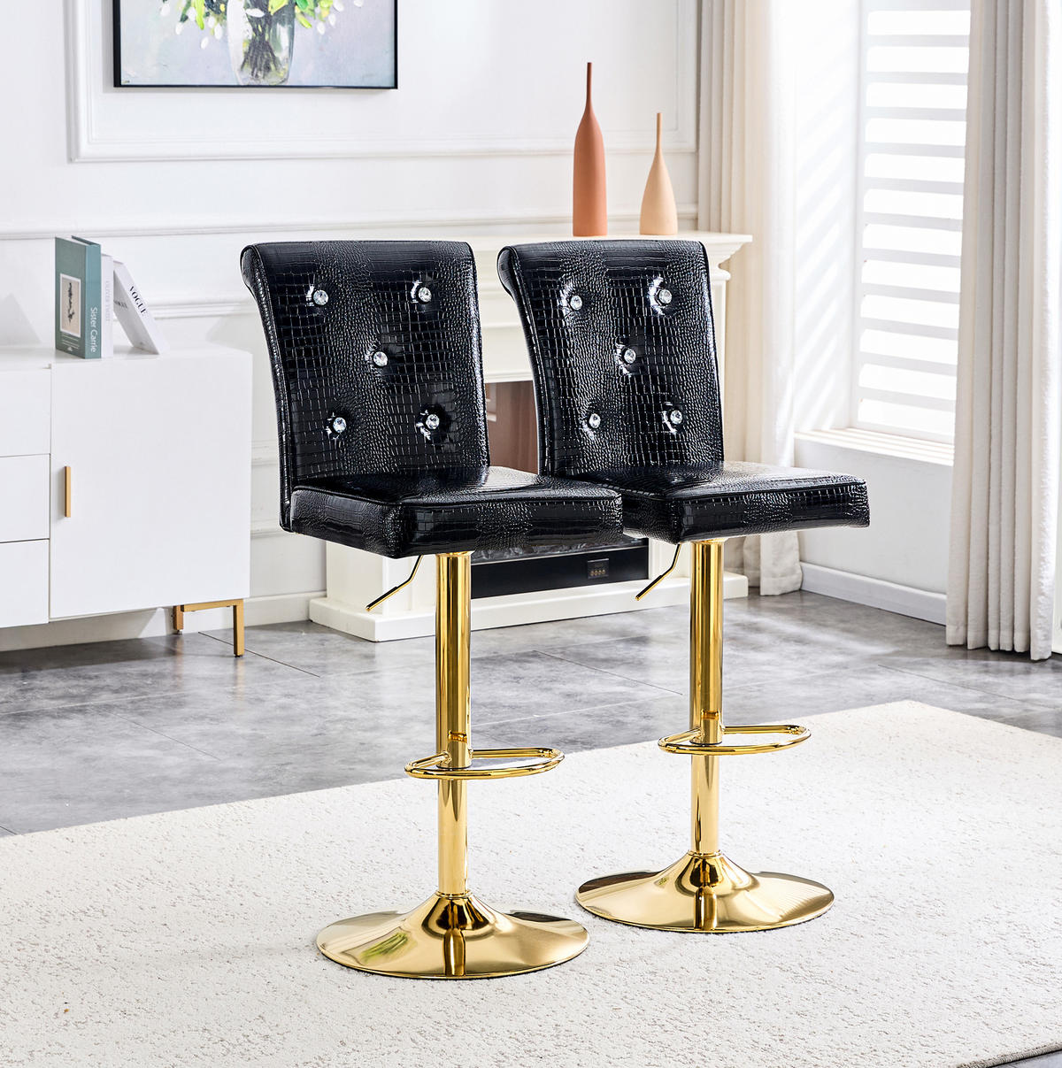 BARHOCKER Schwarz aus PVC mit Kristallknopfdetails - Schwarz, Kunststoff (42/125/55cm) - MIVRAY
