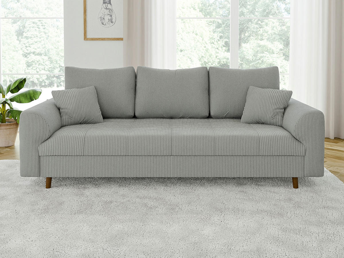 3-SITZER-SOFA Alma Hellgrau Cord - Hellgrau/Braun, Holz/Textil (210/81/93cm) - S-Style Möbel