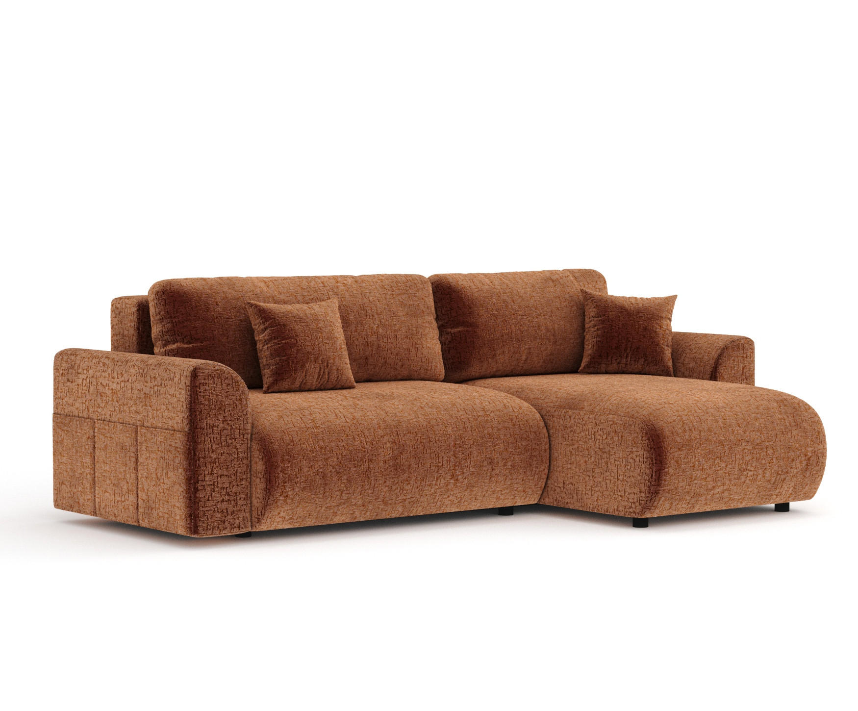 ECKSOFA MIT SCHLAFFUNKTION Bodega Kupferfarbe Chenille - Schwarz/Kupferfarben, Holz/Holzwerkstoff (235/138cm) - Maison de Reve