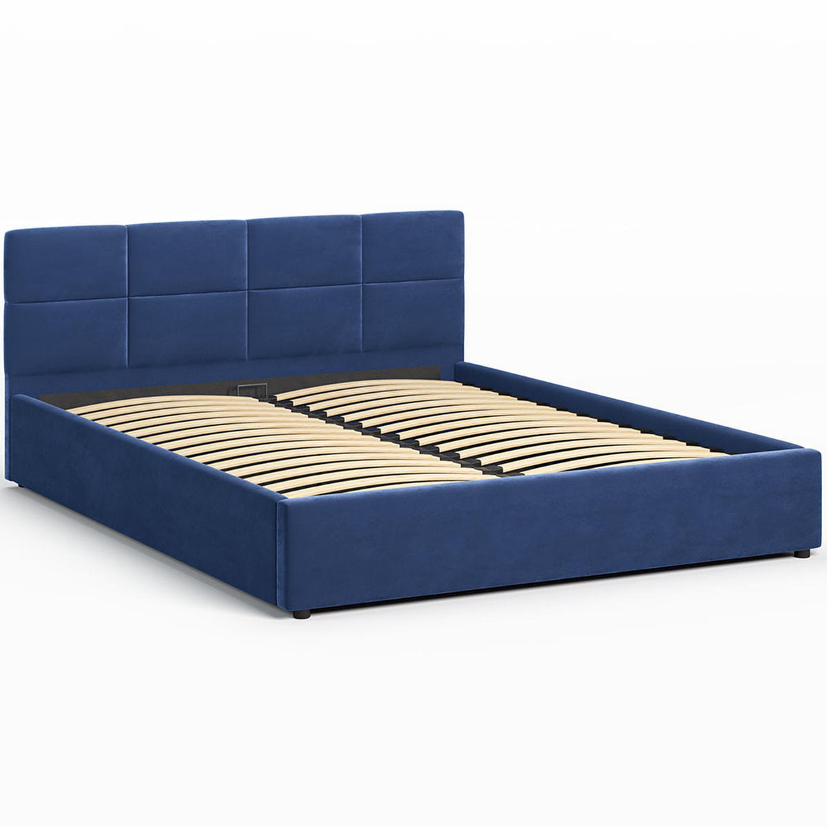 POLSTERBETT 160×200 mit Bettkasten und Lattenrost Mika HLR-64 Blau Velours - Blau, Holz (160/200cm) - Jana