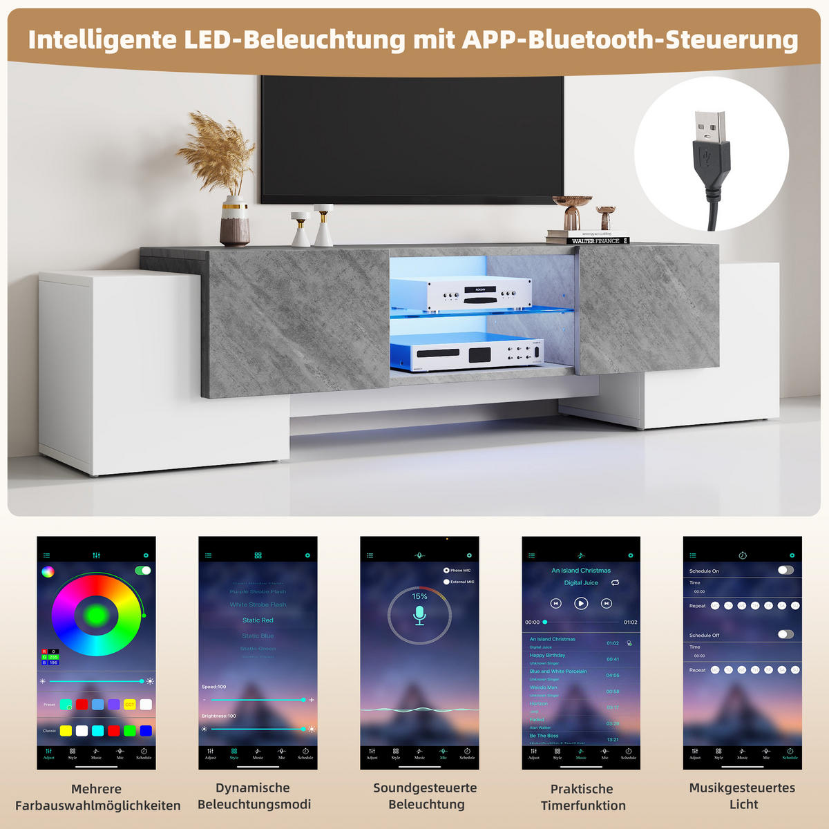 TV LOWBOARD Weiß und Grau 180/40/46 cm - Weiß/Grau, Holzwerkstoff (40/46.5/180cm) - Urban Meuble