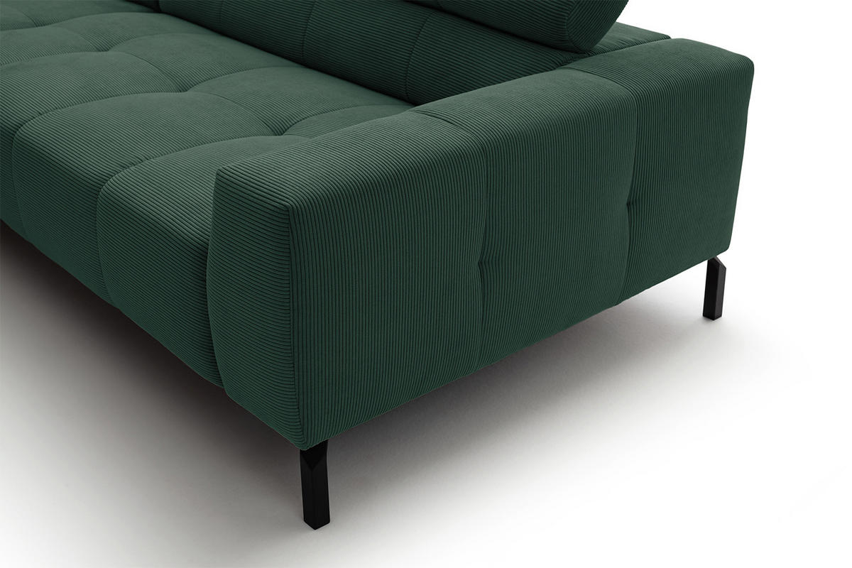ECKSOFA MIT MOTORISCHEM SITZVORZUG OHIO Smaragdgrün Cord - Smaragdgrün/Schwarz, Textil/Metall (311/219cm) - KAWOLA