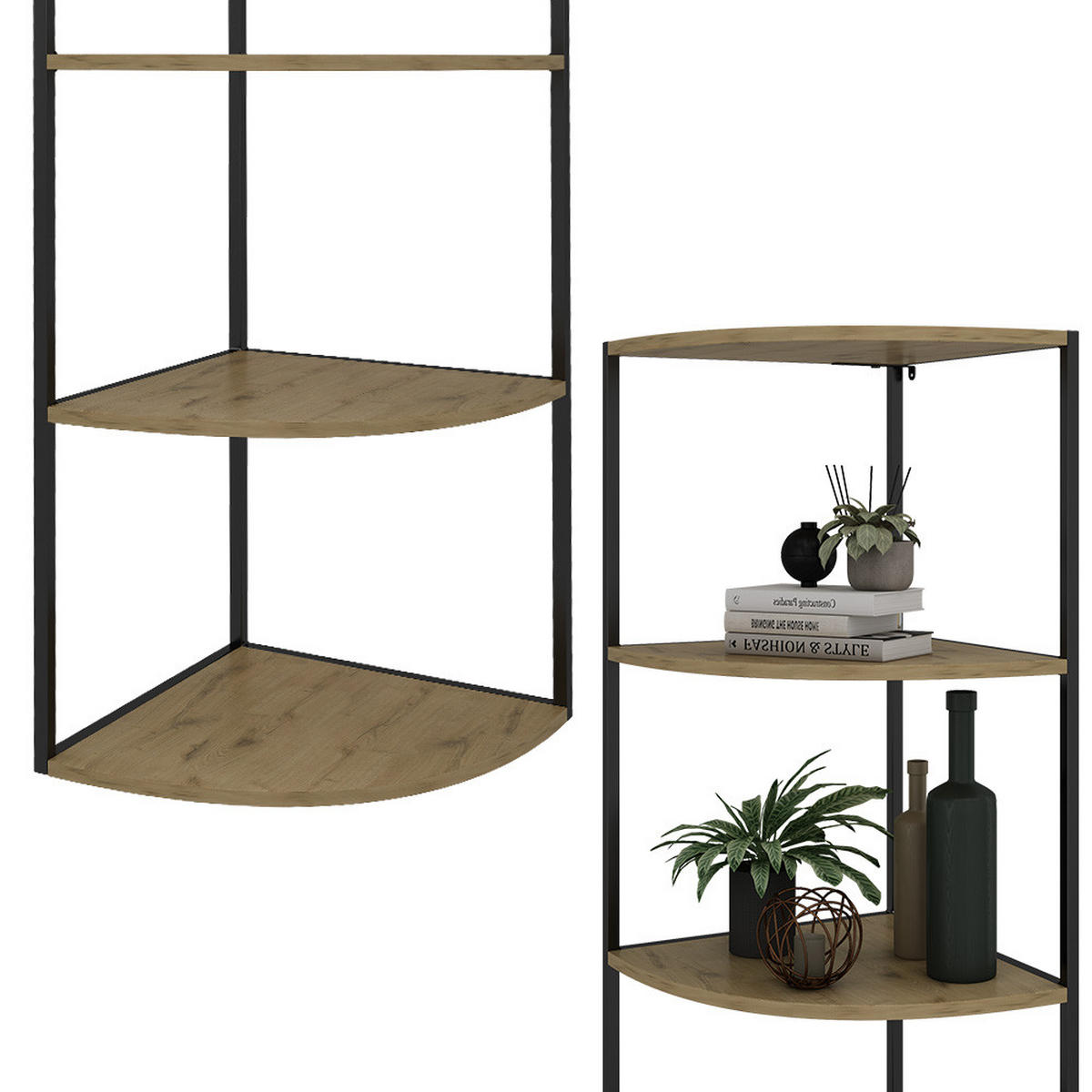 WANDREGAL Fyrk Eiche 40 x 180 cm 5 Ebenen - Eichefarben/Schwarz, Holzwerkstoff (40/180/40cm) - Vicco