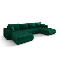 ROHOVÁ pohovka LARA PREMIUM tvar U zelená samet Monolith 37 - funkce spaní, úložný prostor - zelená barva, textil (385/175cm) - Cornero