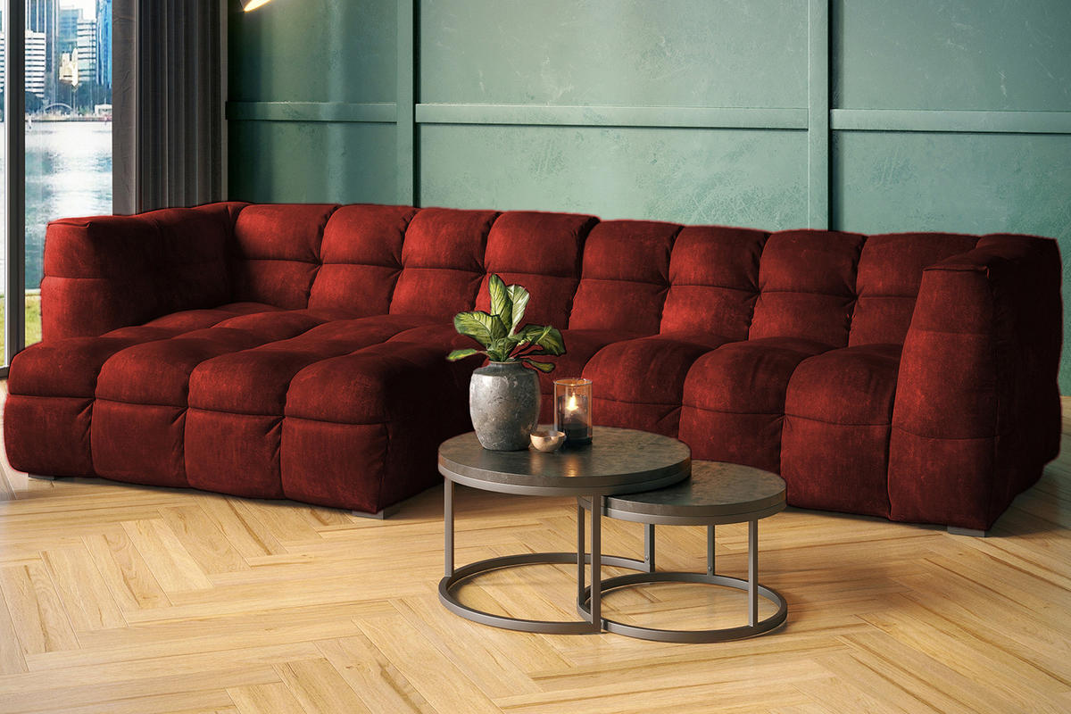 ECKSOFA RIO Bordeaux Velvet - Bordeaux/Schwarz, Textil (319/170cm) - KAWOLA