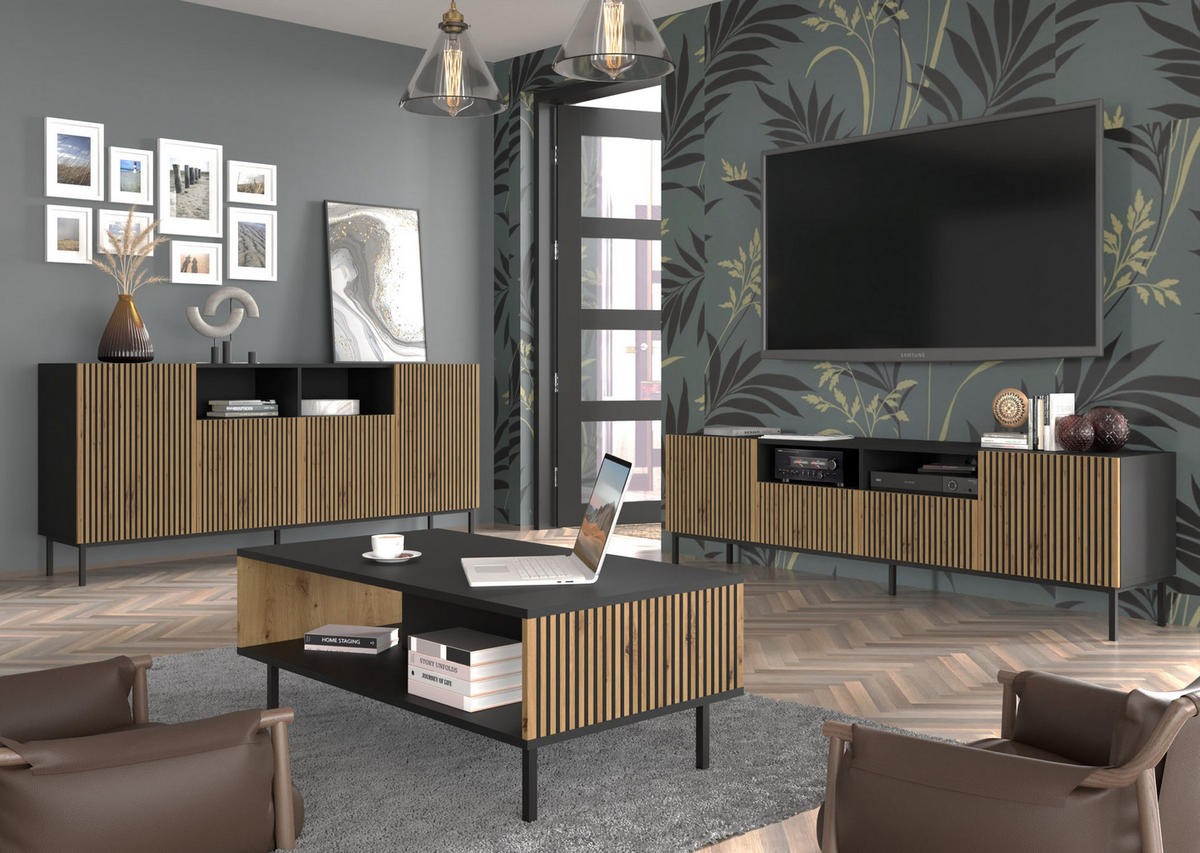 COUCHTISCH Schwarz, Artisan-Schwarz, Gold 90/43/60 - Goldfarben/Schwarz, Holzwerkstoff (90/43/60cm) - RAUMHIRSCH FURNITURE