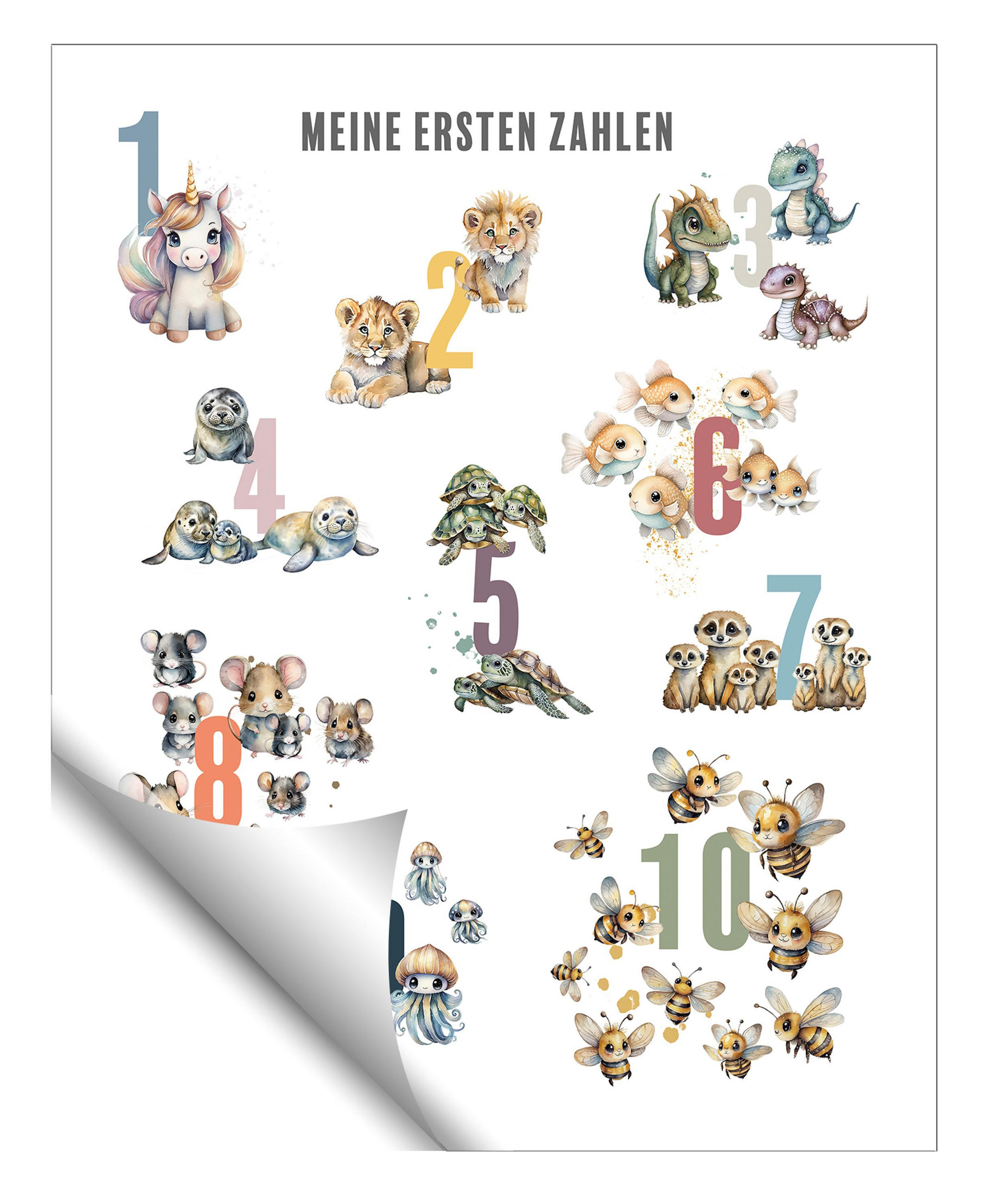 POSTER 40x50 cm Deko Kinderzimmer Pastell Lernposter - Weiß, Papier (40/50/2cm)