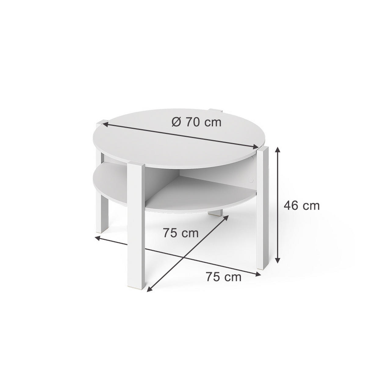 MASUTA DE CAFEA Elova, Alb, 75x46 cm - alb, compozit lemnos (75/75/46cm) - Vicco