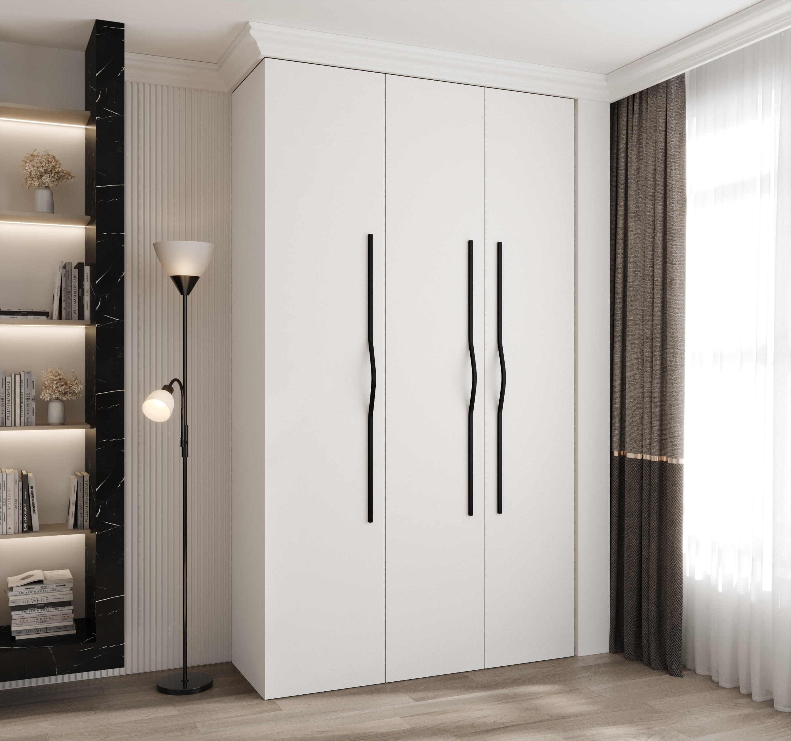 DREHTÜRENSCHRANK 245,5/140/40 3-türig - Schwarz/Weiß, Holz/Metall (140/245.5/40cm) - Abiks Möbel