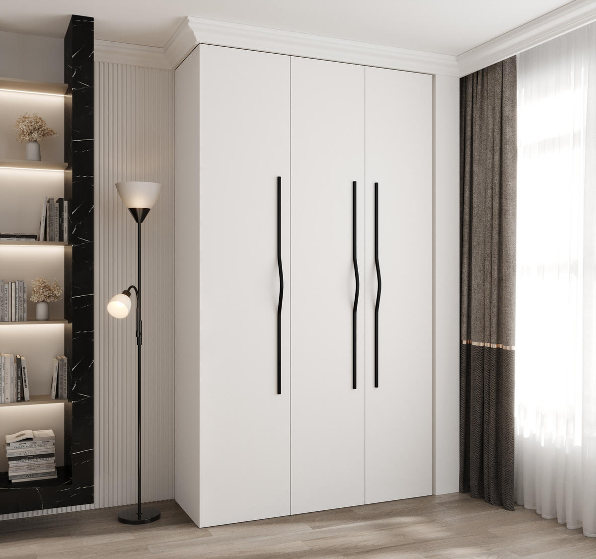 DREHTÜRENSCHRANK 245,5/140/40 3-türig - Schwarz/Weiß, Holz/Metall (140/245.5/40cm) - Abiks Möbel
