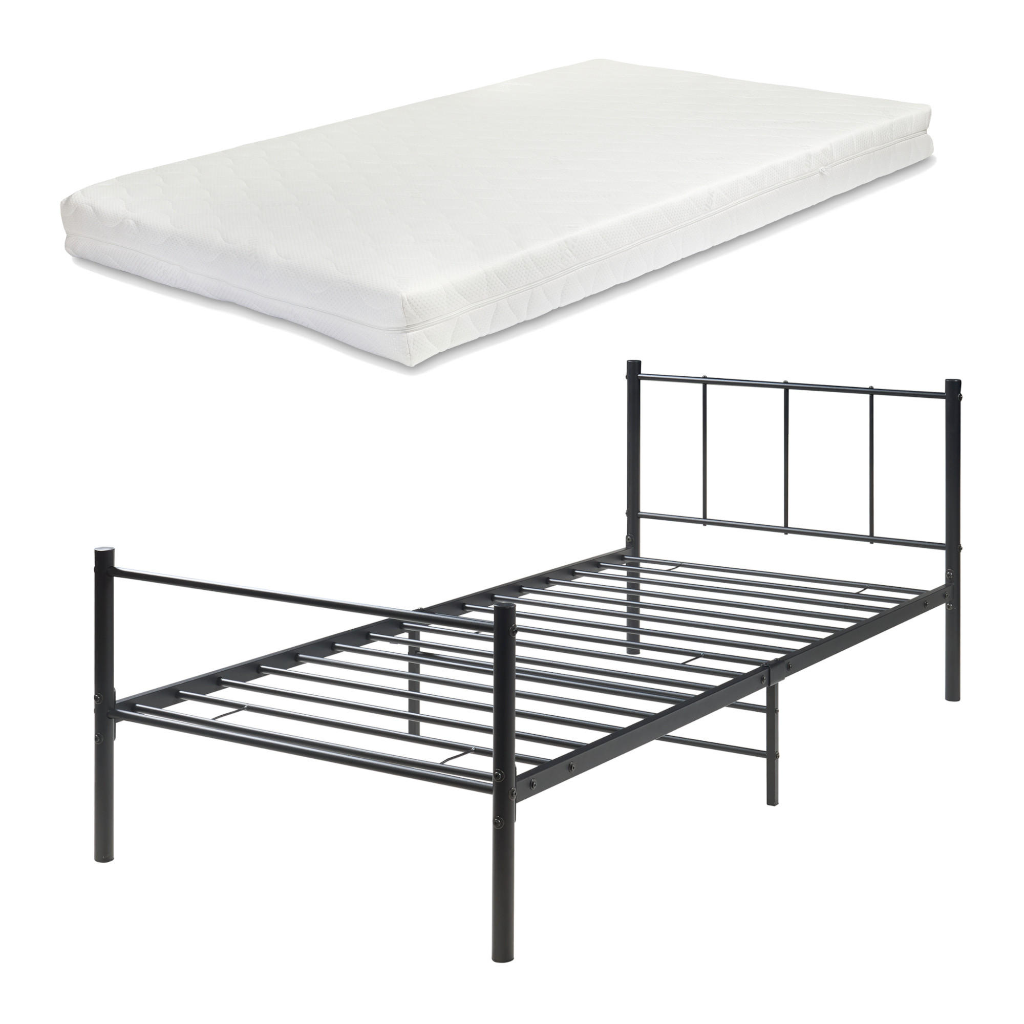 METALLBETT Laos mit Matratze - Schwarz, Textil/Metall (90/200cm) - [en.casa]