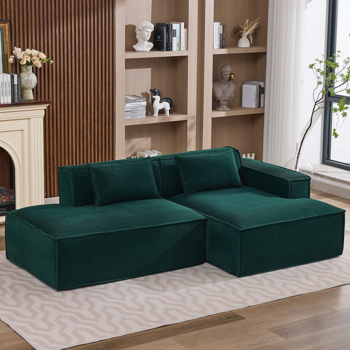 ECKSCHLAFSOFA L-/U-/2-er Sofa mit Schlaffunktion,Modulsofa,Cord,Grün - Grün, Textil (129/233cm) - LVHOM