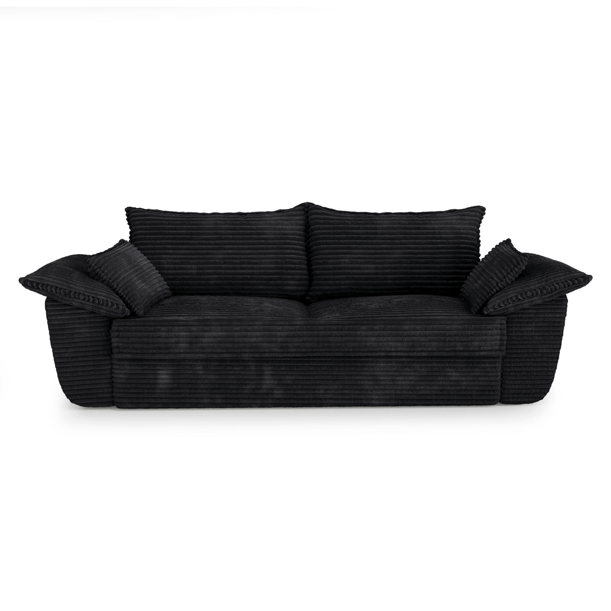 SOFA 3-Sitzer Gerippter Samt XXL Schwarz 232cm - Schwarz, Textil (232/92/102cm) - Sia Home