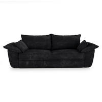 SOFA 3-Sitzer Gerippter Samt XXL Schwarz 232cm - Schwarz, Textil (232/92/102cm) - Sia Home