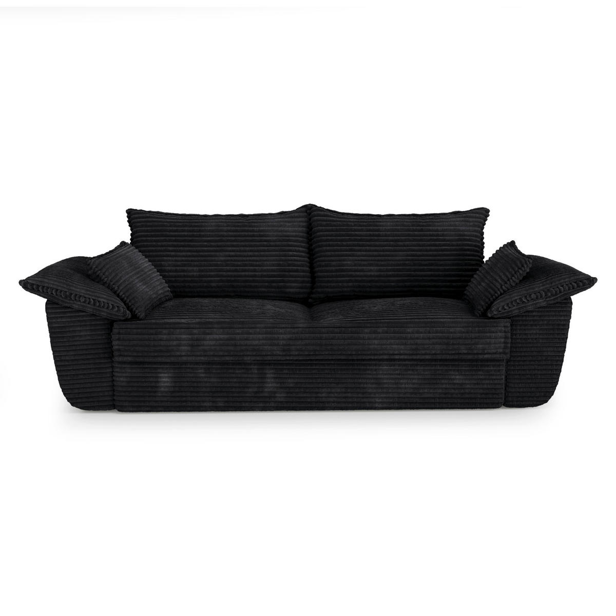 SOFA 3-Sitzer Gerippter Samt XXL Schwarz 232cm - Schwarz, Textil (232/92/102cm) - Sia Home