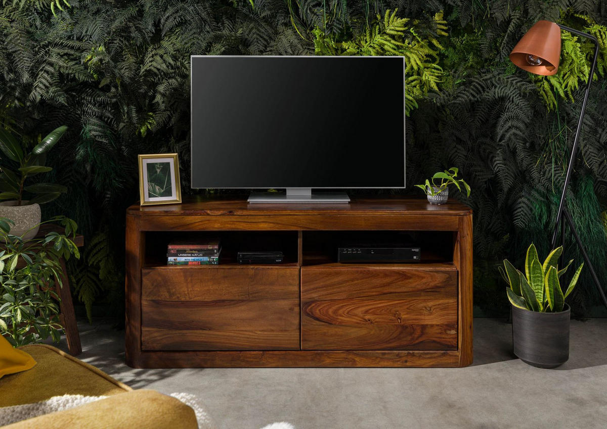 TV-BOARD Sheesham 130x40x58 walnuss gewachst TORONTO #219 - Walnussfarben, Holz (130/58/40cm) - Massivmoebel24