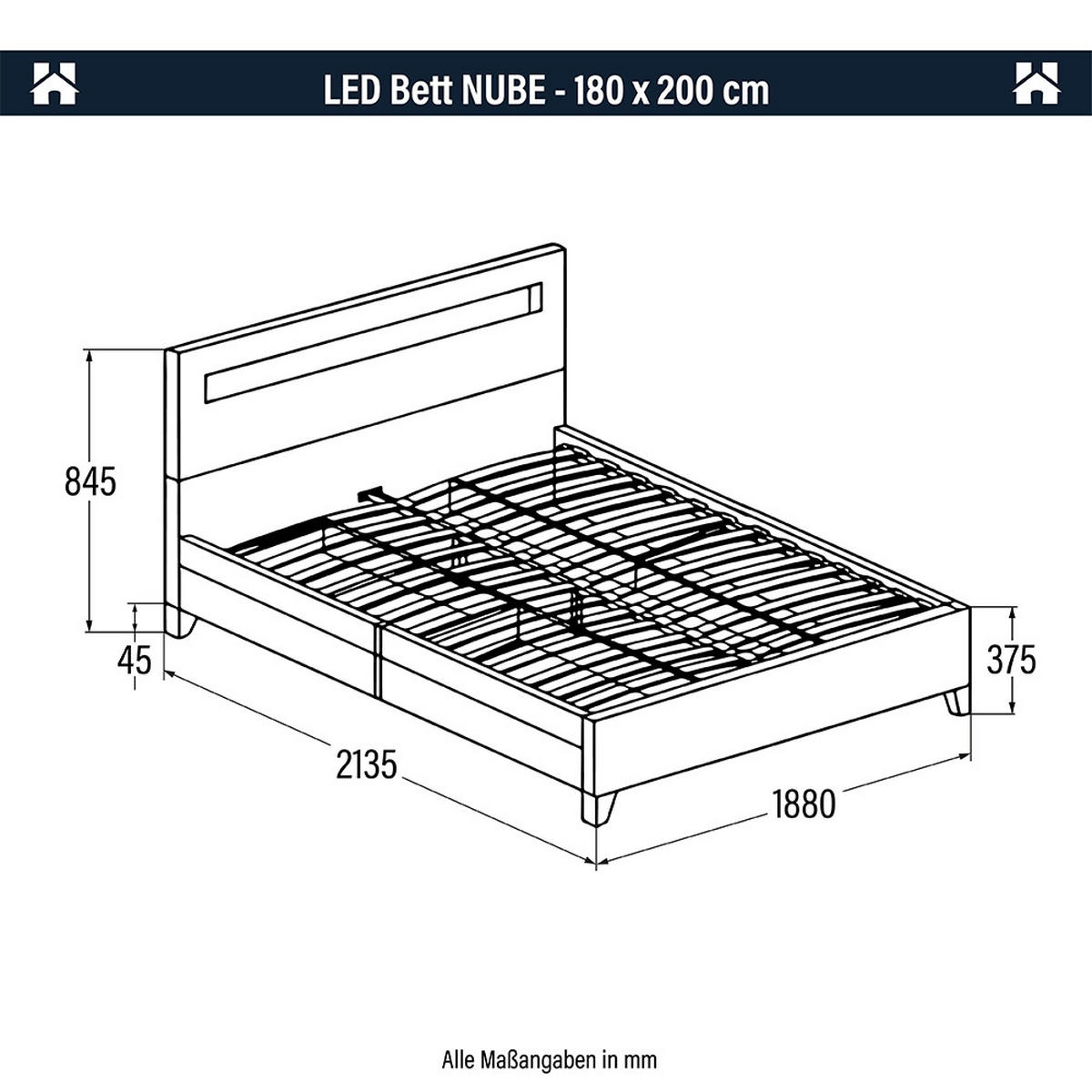 LED BETT NUBE - Weiß, 180 x 200 cm - Weiß, Kunststoff - Home Deluxe