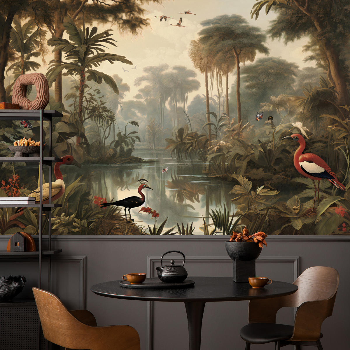 FOTOTAPETE Dschungel Tropische Pflanzen Vögel 100x70 - Gelb/Beige, Papier (100/70cm) - Muralo