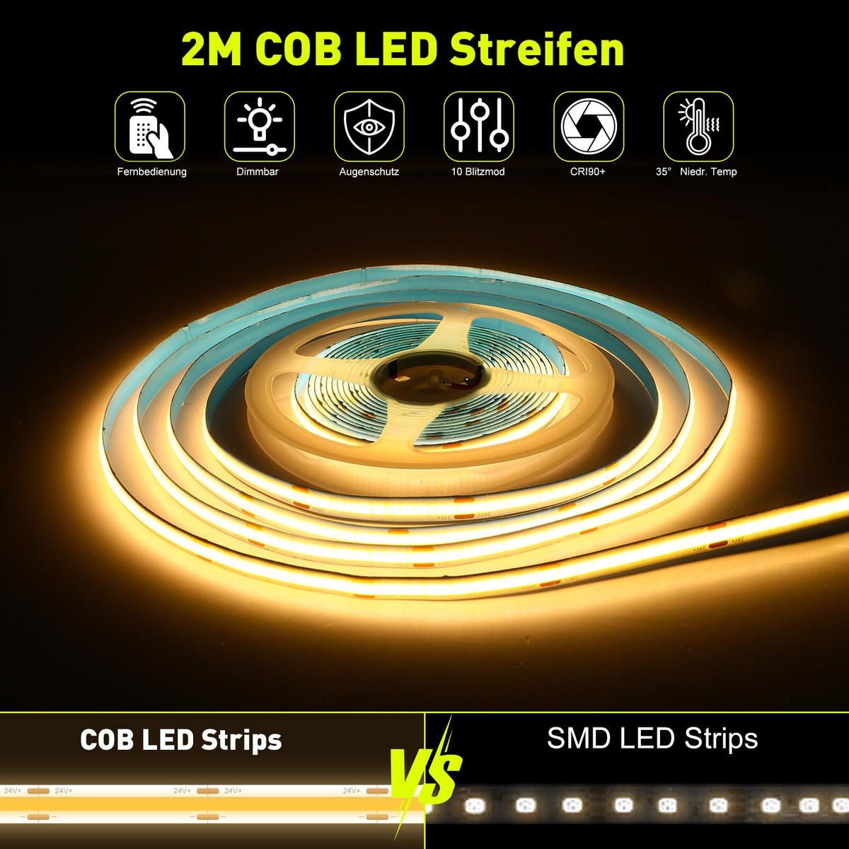 LED Streifen SL1021 COB 2 M 3er-Set - Grau, Kunststoff (200/2/1cm) - LOVHAUS