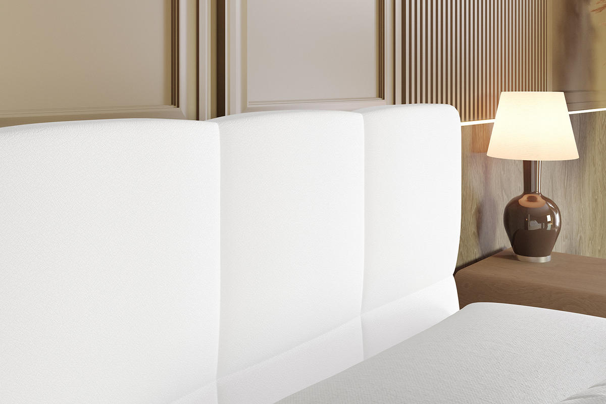 BOXBETT mit Matratze H4 und Lattenrost - LIRO - 160x200 - Weiß Kunstleder - Weiß, Holzwerkstoff/Kunststoff (160/200cm) - ALTDECOR