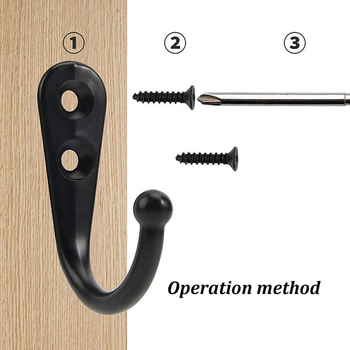 HANDTUCHHAKEN , Set mit 5 schwarzen Wandhaken - Schwarz, Metall (1.3/2.8/4.1cm) - BELZ