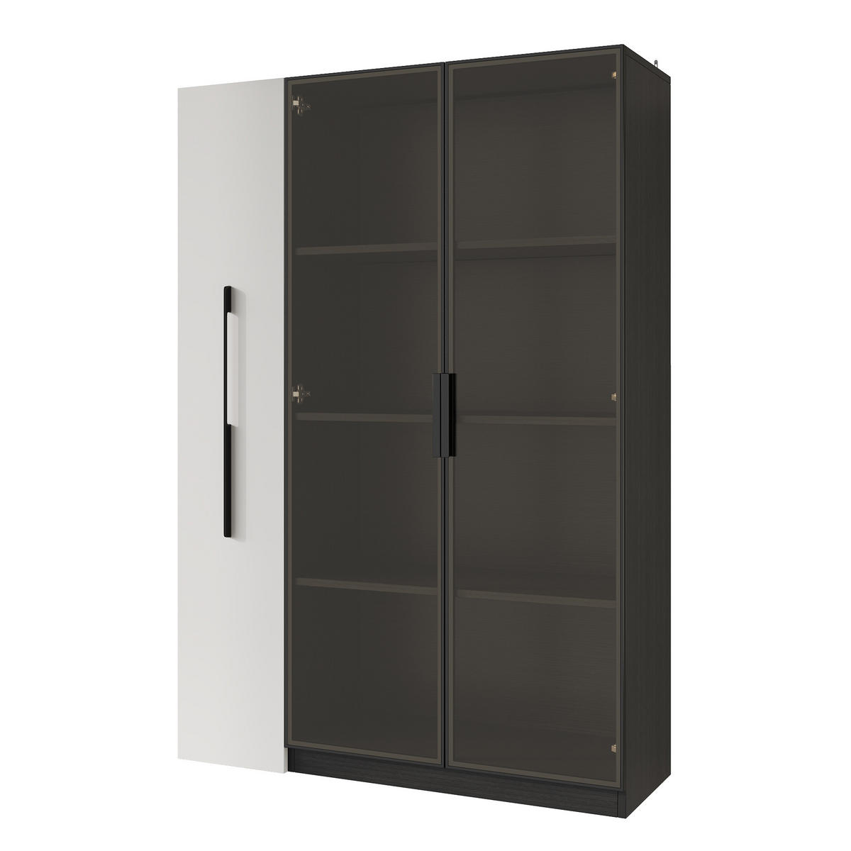VITRINE 110cm Weiß Schwarz Glas LED Rollschrank modern - Schwarz, Holzwerkstoff (110/160/35cm) - FLIEKS