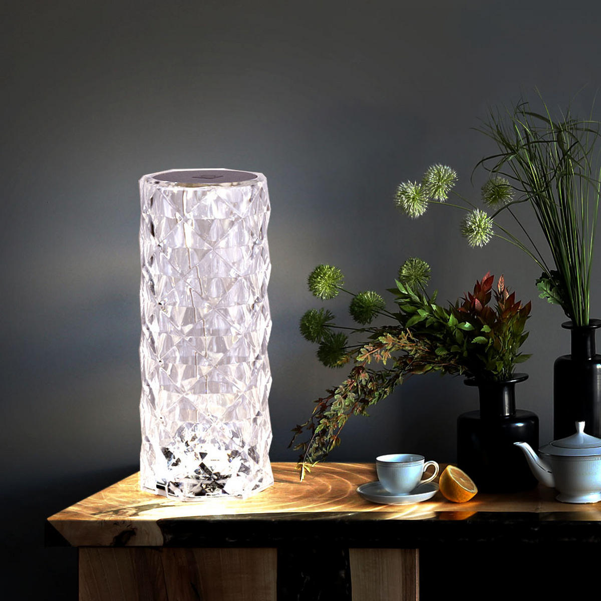 LED TISCHLEUCHTE Metall Kristallklar Silber 2er Set - Silberfarben, Kunststoff (9/9/21cm) - Globo Lighting