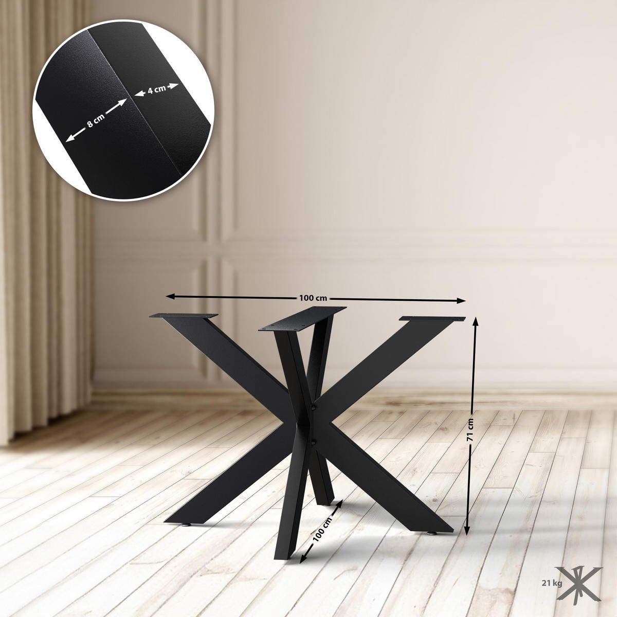 TISCHBEIN eckig 100/100/71 cm Metall schwarz - Schwarz, Metall (100/71/100cm) - CLP