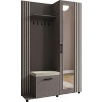 GARDEROBE Linaro mit Spiegel, Sitzbank in Lamellen-Optik 137/207/42 cm, Links - Schwarz/Grau, Holzwerkstoff (137/207/42cm) - WFL GROUP