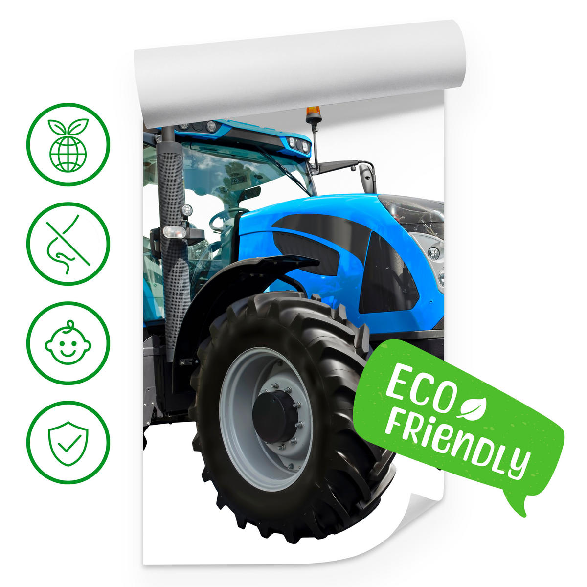 FOTOTAPETE für Jugendzimmer Blauer Traktor Landwirtschaft 350x256 - Blau/Schwarz, Papier (350/256cm) - Muralo