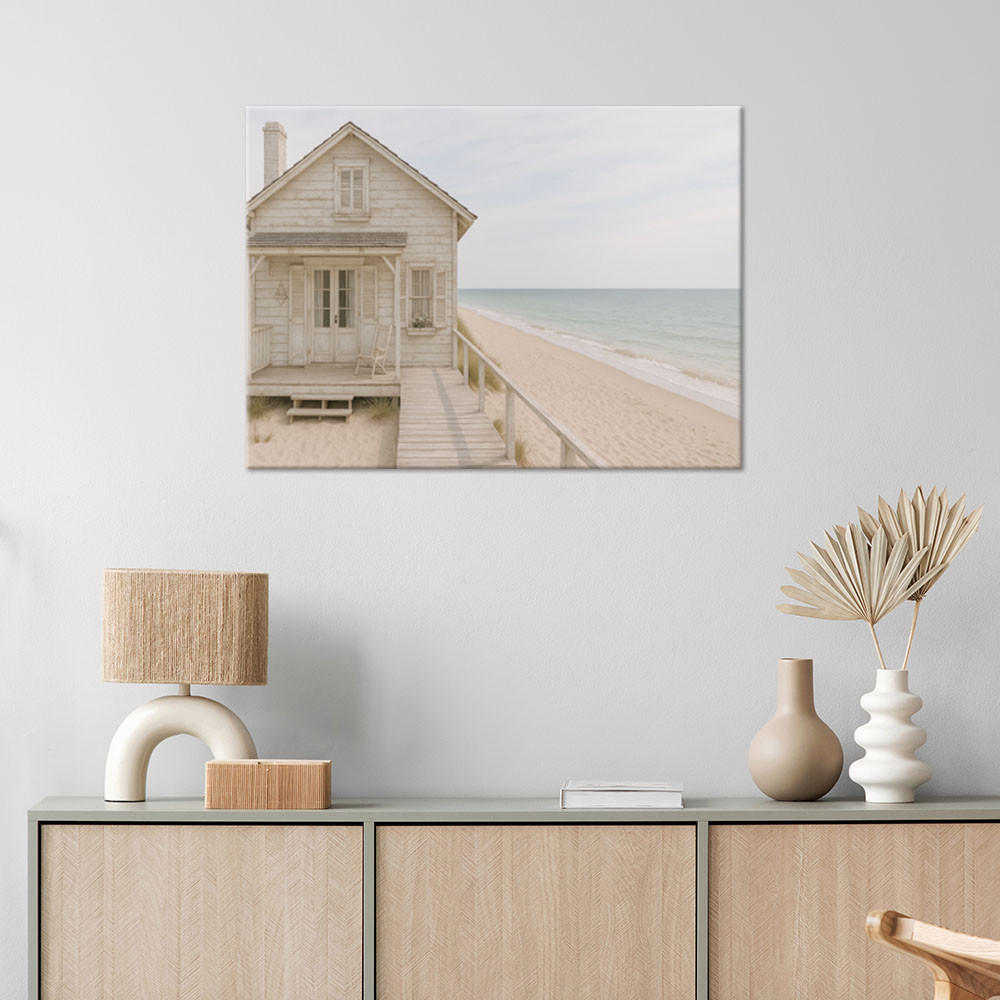 LEINWANDBILD Holzhaus Strand Shabby Chic 120x80cm - Grau, Textil (120/80cm) - Feeby