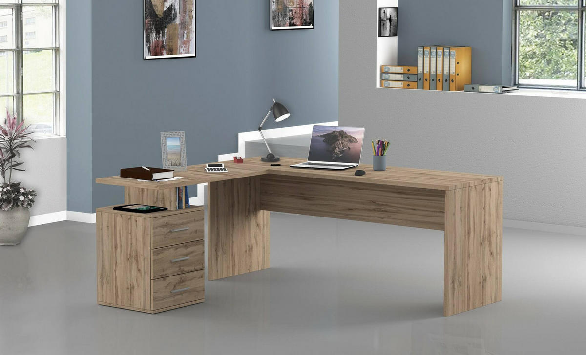 ECKSCHREIBTISCH Eiche 60/180/75 cm - Braun, Holzwerkstoff (60/180/75cm) - DMORA