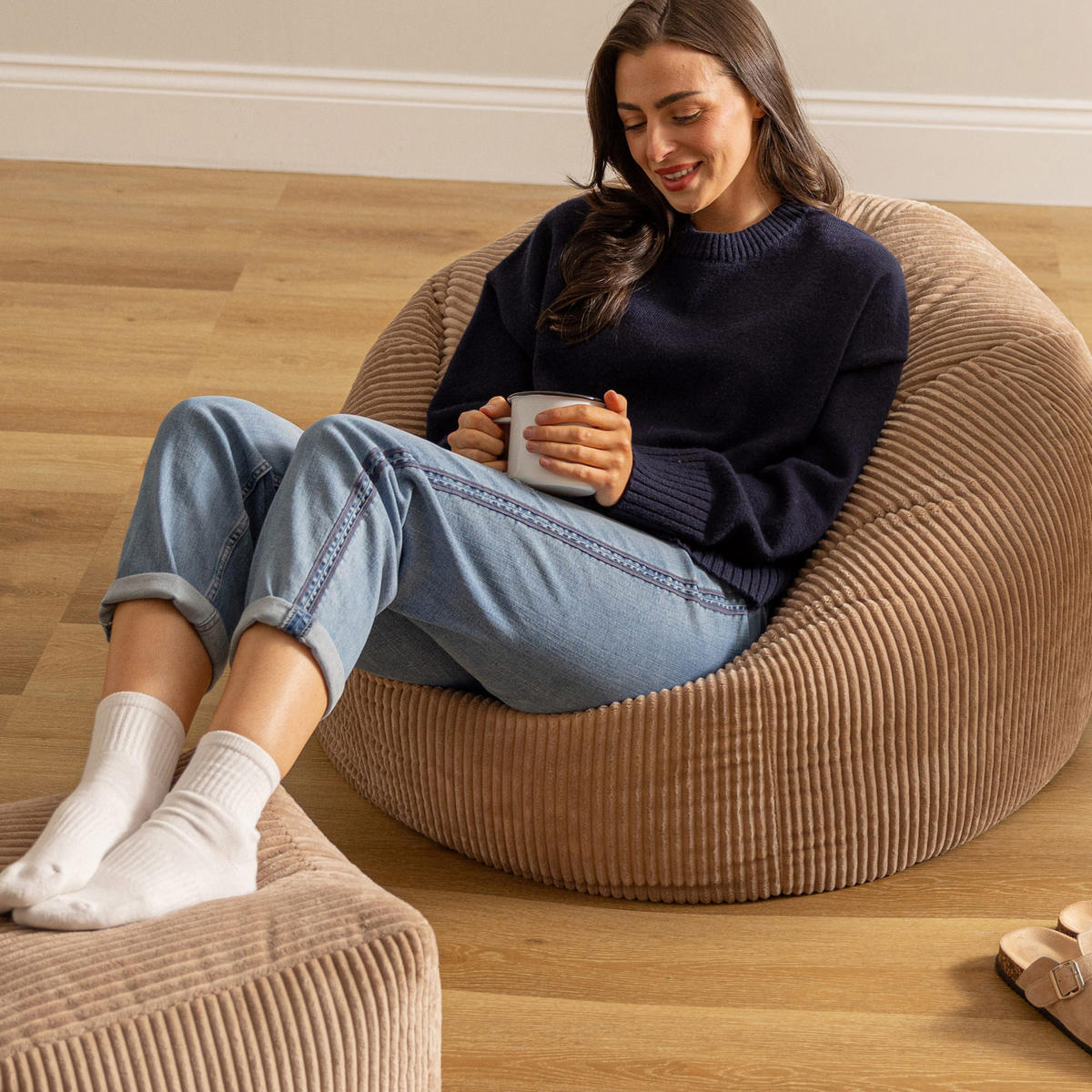 SITZSACK Klassisch + Hocker, Cord - Mokka, Kunststoff/Textil (85/50/85cm) - icon