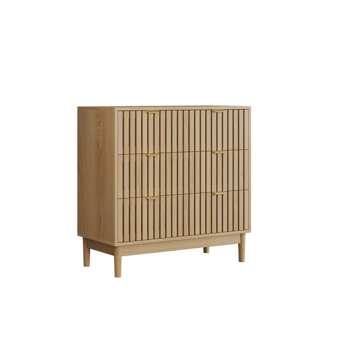 KOMMODE 80/39/80 cm in Eichefarben mit 3 Schubladen und Massivholzbeinen - Eichefarben, Holzwerkstoff (80/80/39cm) - BEAOK