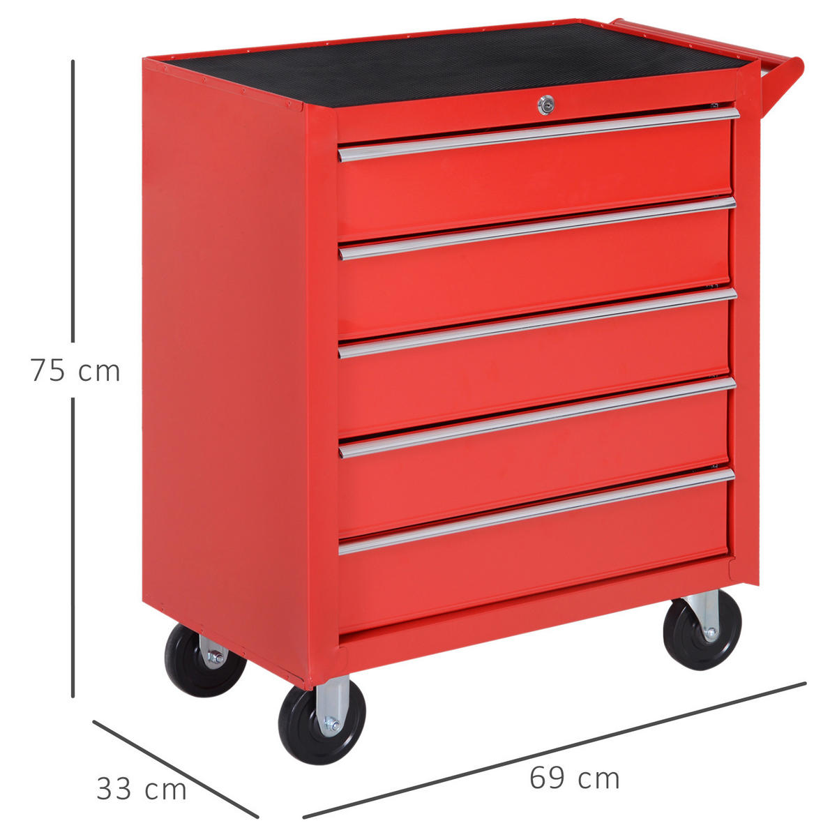 WERKZEUGWAGEN DE-18976 5 Schubladen, abschließbar Rot - Rot, Metall (33/75/69cm) - ComfortXL