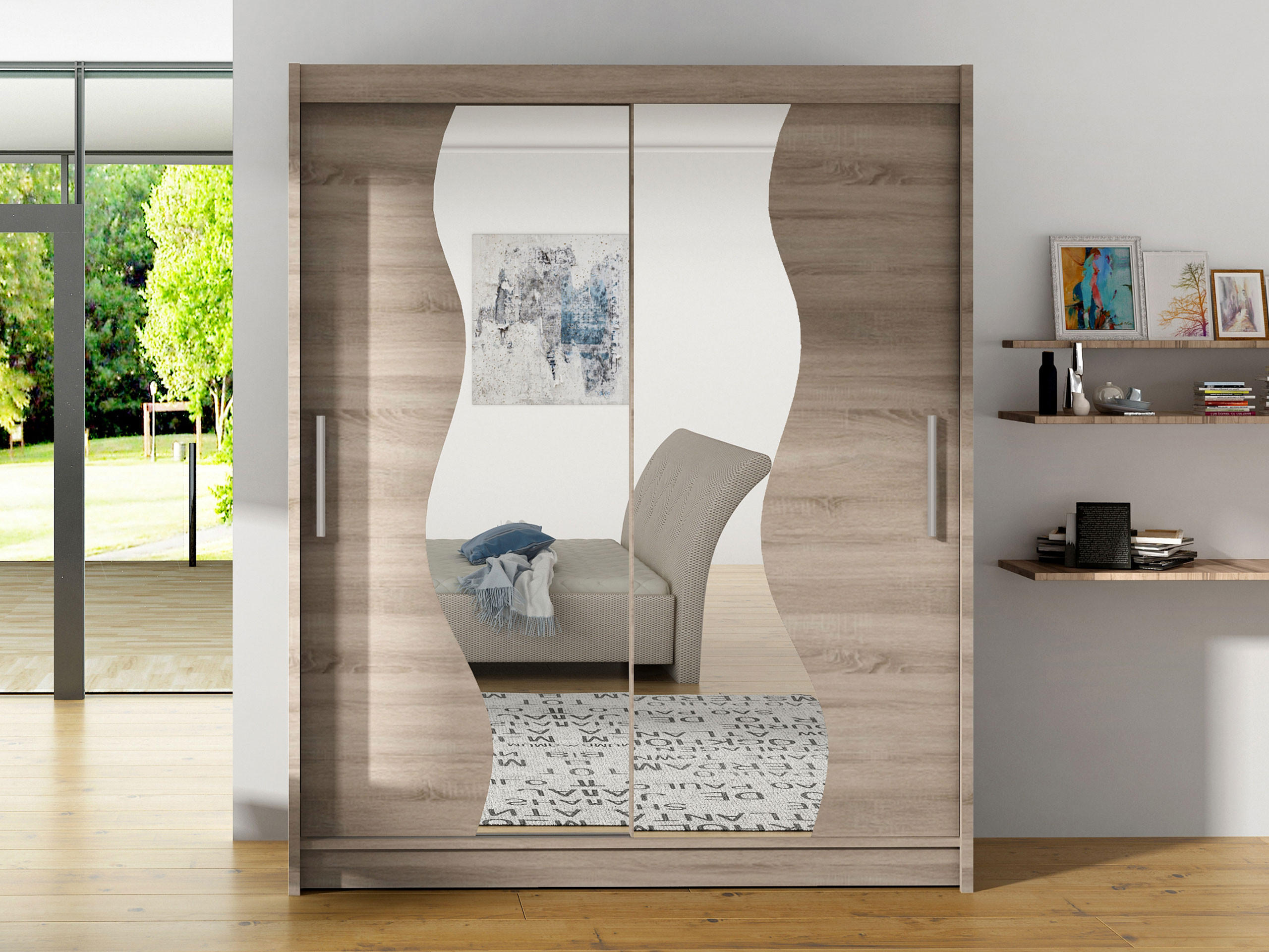 SCHWEBETÜRENSCHRANK Westa S - Silberfarben/Trüffeleichefarben, Holzwerkstoff/Metall (150/200/58cm) - MIRJAN24