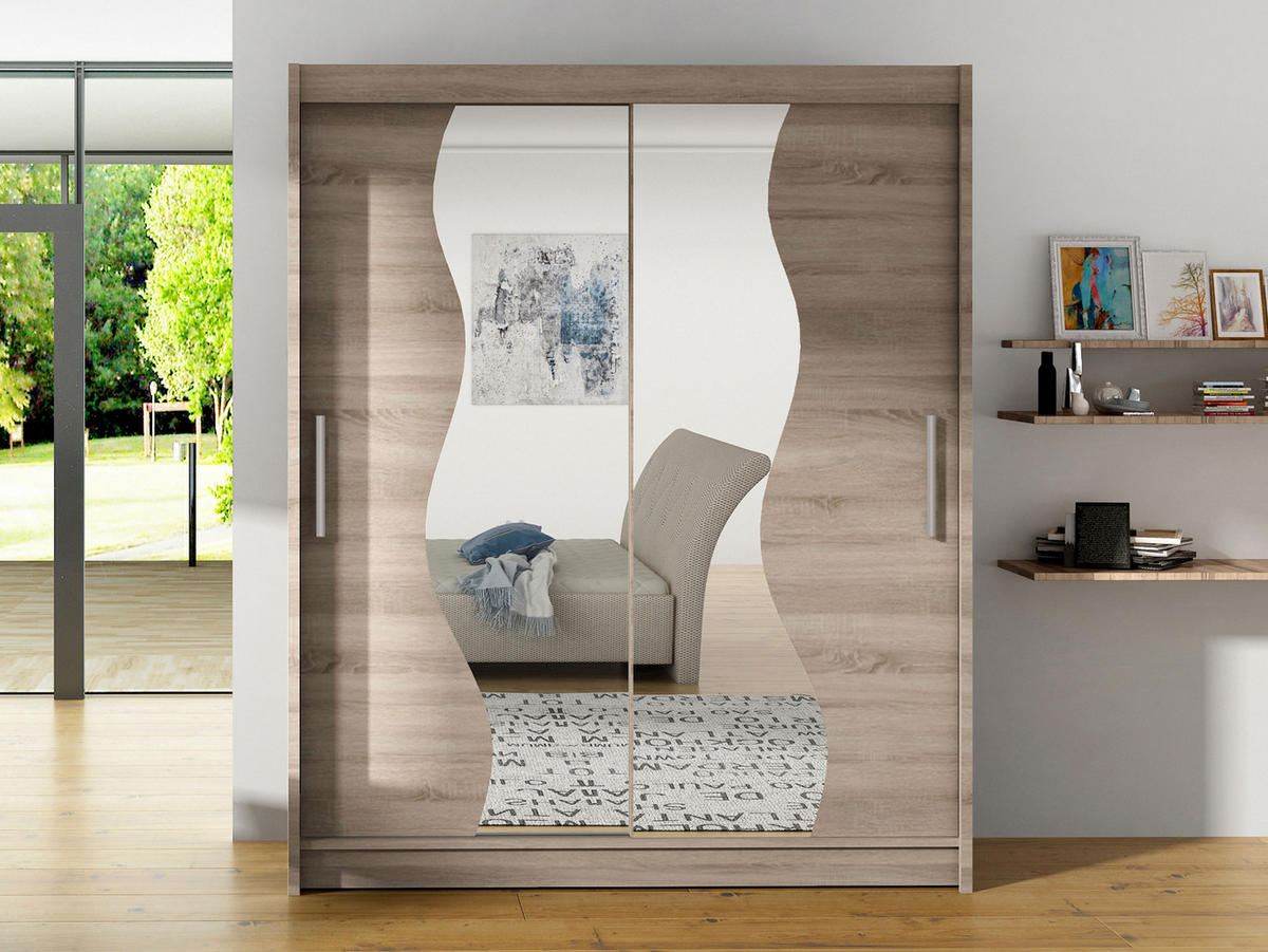 SCHWEBETÜRENSCHRANK Westa S - Silberfarben/Trüffeleichefarben, Holzwerkstoff/Metall (150/200/58cm) - MIRJAN24