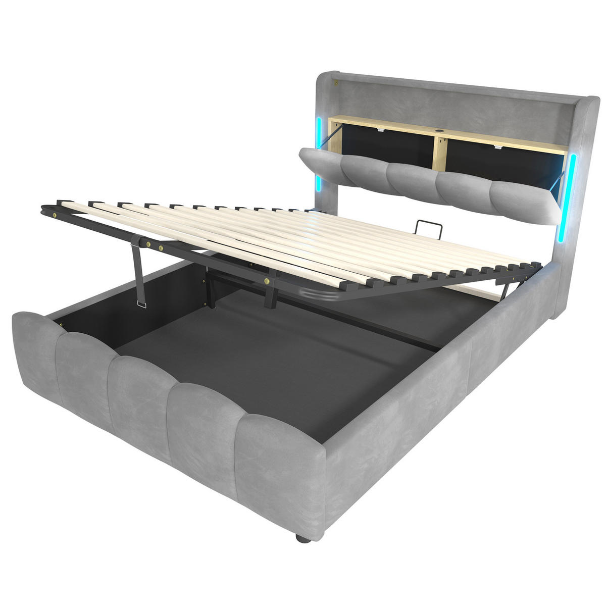POLSTERBETT mit Stauraum und LED 140x200 cm Samt Grau - Grau, Metall (140/200cm) - Meubliv
