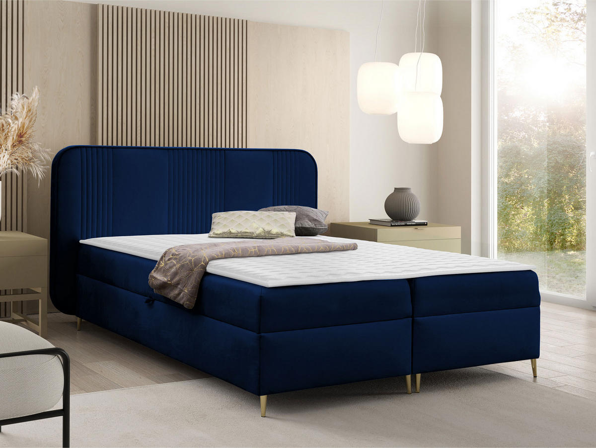 BOXBETT Fandy - Goldfarben/Dunkelblau, Holz/Textil (160/200cm) - MIRJAN24