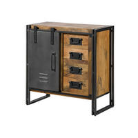 KOMMODE Mango 90x45x90 natur lackiert / Metall grau BLACKBURN #308 - Naturfarben, Holz (90/90/45cm) - Massivmoebel24